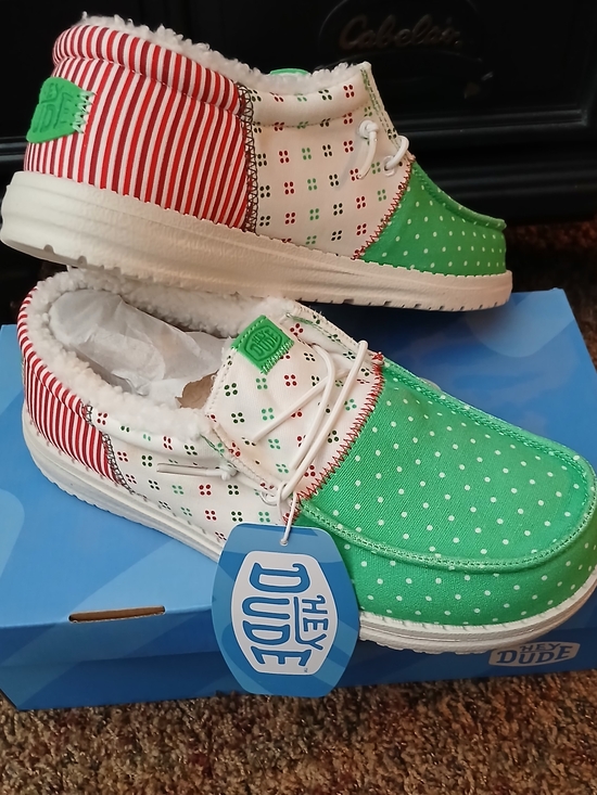 Hey Dude Other - Hey Dude Green, Red & White Festive Polka Dot Slip-Ons